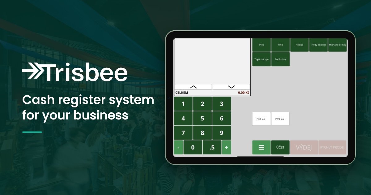 Trisbee POS on a tablet: the cash register screen with drink categories and a keypad
